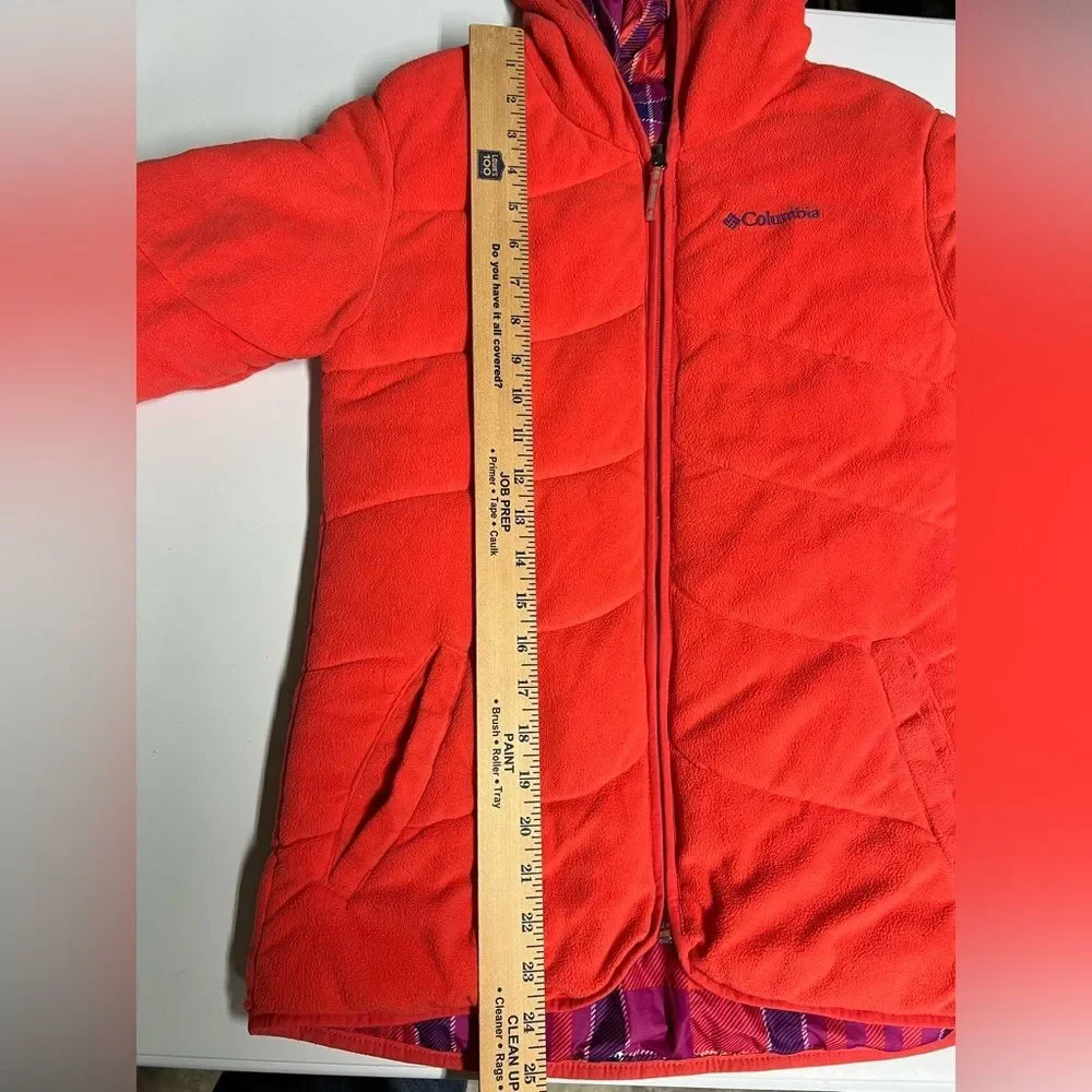 Columbia Reversible Coral Purple Plaid Winter Coat Girls 14/16